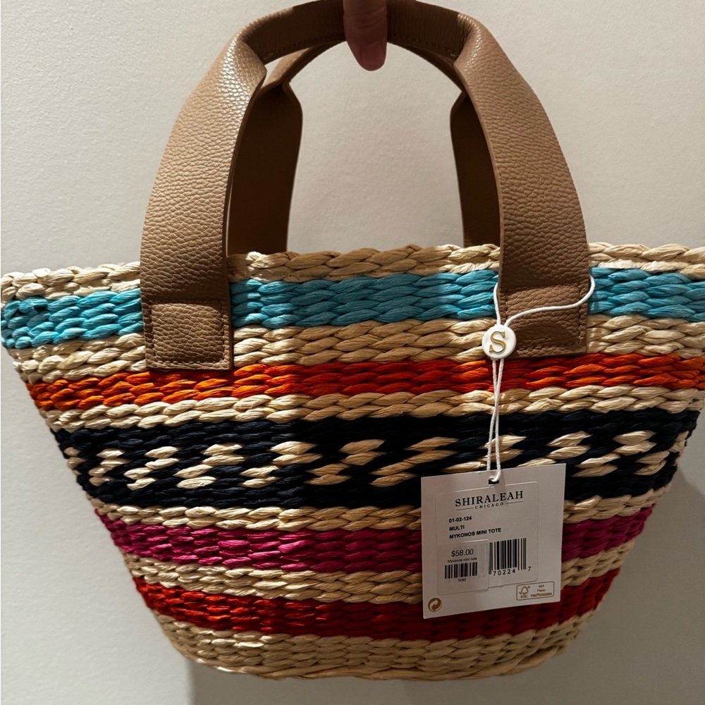 Shiraleah Vibrant Striped Rafia Tote with Tan Handles